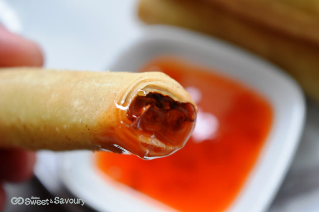 fried spring roll dipped